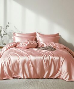 Lanqinglv Luxus Romantische Rosa Satin Bettwäsche Set 135x200cm | Lanqinglv Seidig Satin Bettwäsche Set 135x200cm mit R