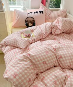 Covebett Aesthetic Modern Karo Bettwäsche 135x200 Rosa Weiß Mädchen