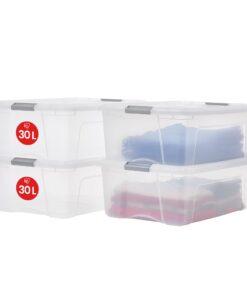 Iris Ohyama Sicherer Verschluss für Ordnungsboxen, Schrank & Büro, 4er-Set 30L, Silber, NTB-30