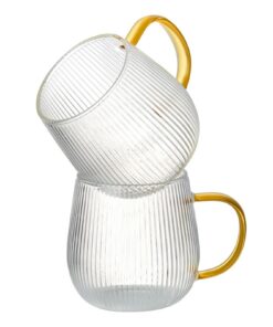 GLASKEY 2er-Set Borosilikatglas Kaffeebecher geeignet für Cappuccino und Latte mit Hellgelben Henkeln