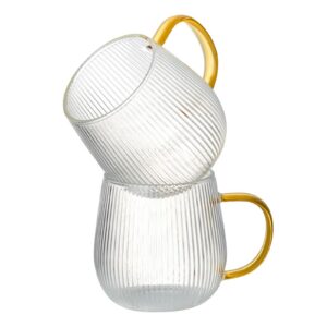 GLASKEY 2er-Set Borosilikatglas Kaffeebecher geeignet für Cappuccino und Latte mit Hellgelben Henkeln