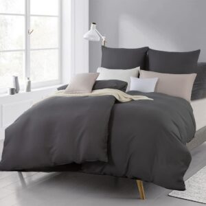 Beqnat Bettwäsche 135x200 4-teilig Anthrazit Grau - Weich und duftend - Für Ihr Komfort im Bett - Mikrofaser Bettbezug u