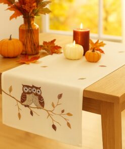 KAMACA Herbstliches Eulenpärchen Tischdecke 40x140 cm pflegeleicht, waschbar & hochwertig