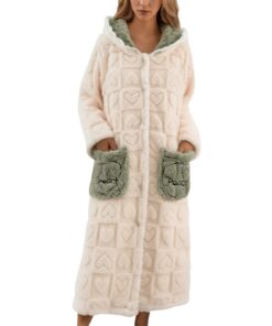 Flanell-Bademantel Damen mit Kapuze und Karomuster, weicher Winter-Kuschel-Möglichkeit | Flanell-Bademantel Damen mit K