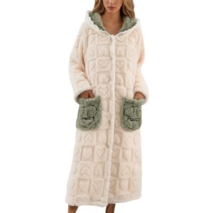 Flanell-Bademantel Damen mit Kapuze und Karomuster, weicher Winter-Kuschel-Möglichkeit | Flanell-Bademantel Damen mit K