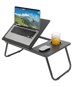 Harbour Housewares Klappbarer Schoßschreibtisch mit Getränkehalter - Tragbar Faltbar für Bett Sofa - Schwarz Laptop Tabl