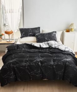 WUMIUER Marmoriert Bettwäsche Schwarz Weiß Marmor Weisses Wendebett Langlebig Mikrofaser 240x220cm und 2 Kissenbezüge 80