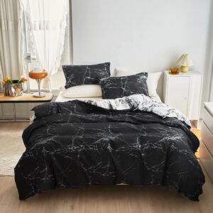 WUMIUER Marmoriert Bettwäsche Schwarz Weiß Marmor Weisses Wendebett Langlebig Mikrofaser 240x220cm und 2 Kissenbezüge 80