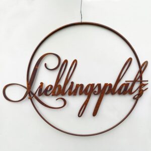 Lieblingsplatz Rost Metall Hänger 40x52cm für Gartendecor | Steinfigurenwelt Rost Metall Wandhänger 40x52cm Kreisform |