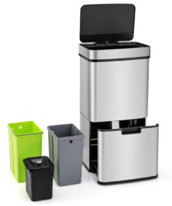 COSTWAY 72L Küchenabfalleimer mit Mülltrennsystem +sensor +silber Schwarz