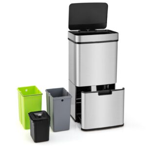 COSTWAY 72L Küchenabfalleimer mit Mülltrennsystem +sensor +silber Schwarz