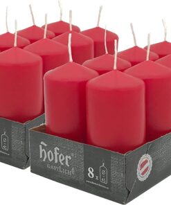 Hofer Unparfümierte Rote Kerzen - 16er Set 4,5 x 9 cm - 15 Stunden Langlebigkeit - Tropffrei und Rauchfrei - Hergestellt