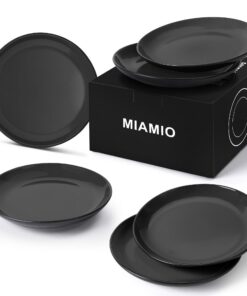 MIAMIO - 6 Teiliges Teller/Speiseteller Set aus Steingut Keramik - Schwarz für Anzüge bei Formalen Anlässen - moderne un