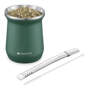 Navaris Yerba Mate Becher Set Edelstahl 300ml - Mate Tasse Glas für Liebhaber - praktische Bombilla und Reinigungsbürste