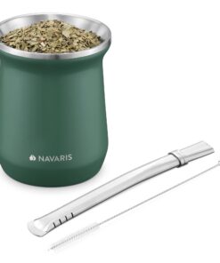 Navaris Yerba Mate Becher Set Edelstahl 300ml - Mate Tasse Glas für Liebhaber - praktische Bombilla und Reinigungsbürste