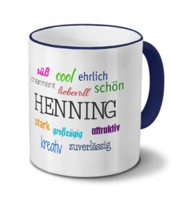 printplanet Tasse mit Namen Henning Blau - Namenstasse Kaffeebecher für Kaffeeliebhaber