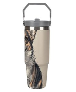 LPSADGF Handgezeichneter Corgi-Becher, isolierter Edelstahl-Reisebecher mit Griff-Design, hält Getränke warm/kalt
