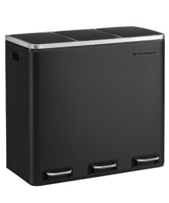 SONGMICS Küchentrashesystem, 3 x 18 L Tütenfach, inklusive 15 Müllbeuteln, recyclable Abfall, Biomüll, Tintenschwarz LTB