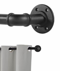 Industrielle Schwarze Metall Gardinenstange Ausziehbar 135-365 cm für Ösenvorhänge Fenster