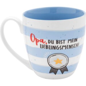 Sheepworld 46535 Porzellan Tasse, Opa, du bist mein Lieblingsmensch!, blau und weiß, 10 cm Hoch, 450 ml, Hochzeitsgesche