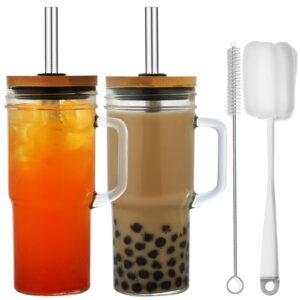 ALINK 2pcs 710ML Becher mit Griff, Deckel und Strohhalm - ideal für Eiskaffee, Smoothies und Saft - wiederverwendbare Ma