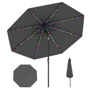 COSTWAY Sonnenschirm 300 cm mit Solar-Beleuchtung für Garten und Balkon, ideal für Familien, bei Tag und Nacht (Grau)