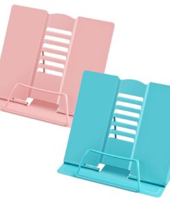TUFA Metall Verstellbarer Kochbuchhalter für Küche und Büro - Rosa + Blau - Bücherständer mit 2 Stück Leseständer