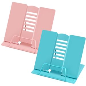 TUFA Metall Verstellbarer Kochbuchhalter für Küche und Büro - Rosa + Blau - Bücherständer mit 2 Stück Leseständer