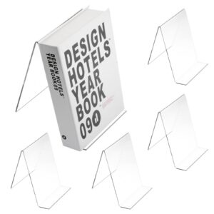 Buchstütze Acryl, 5er Pack 10x11.5x13cm, Bücherhalter für Kinder, Schule und Büro, Transparent, Bücherspielleiste mit Or
