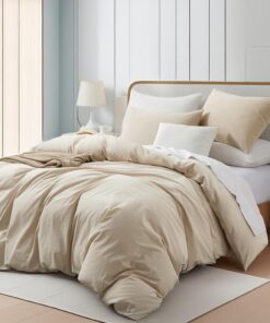 Boqingzhu Baumwolle Bettwäsche Einfarbig Beige Creme Taupe Doppelbett Weich Renforce 220x240cm + 2 Kissenbezüge 80x80cm