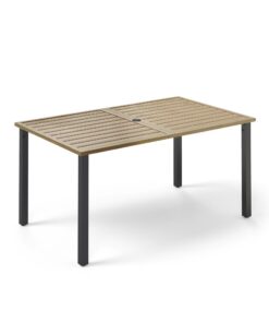 MFSTUDIO Wetterfest Gartentisch mit Teakholzfassung und Verstellbaren Schirmlochdurchmesser | MFSTUDIO Rostfreier Metal