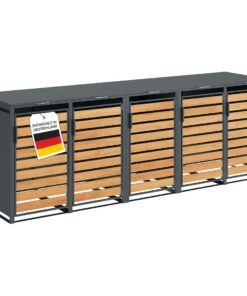 STEELSØN Kestra Anthrazit Mülltonnenbox 240L - Wetterfeste Müllcontainer mit Sichtstreifen in Holzoptik für Haus- und Ga