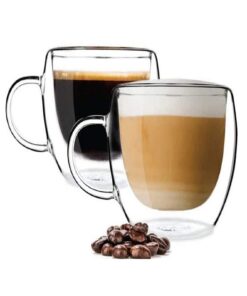 PYYB 2×350ml Doppelwandige thermotransportierbare Kaffeebecher für Latte Macchiato und Cappuccino