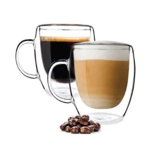 PYYB 2×350ml Doppelwandige thermotransportierbare Kaffeebecher für Latte Macchiato und Cappuccino