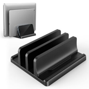 4-in-1 Vertikaler Laptop-Ständer für MacBook/Surface/Galaxy - Verstellbar und Platzsparend - Schwarz