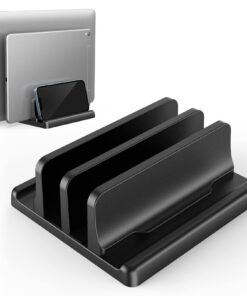 4-in-1 Vertikaler Laptop-Ständer für MacBook/Surface/Galaxy - Verstellbar und Platzsparend - Schwarz