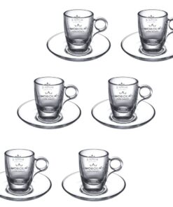 Morola Transparentes Glas Tassen und Untertasse Set - 6 Tassen 100ml - Made in Italy - Ginseng