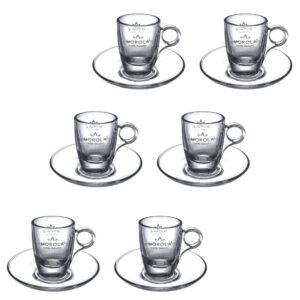 Morola Transparentes Glas Tassen und Untertasse Set - 6 Tassen 100ml - Made in Italy - Ginseng