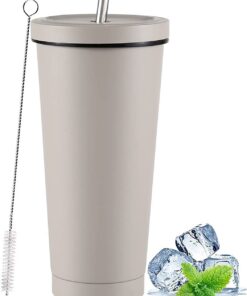 Eiskaffeebecher Latern Grau 750ml Isolierter Edelstahlbecher Kalt- und Heißhaltend (Grau, 1 Stück) Eiskaffeebecher Lat