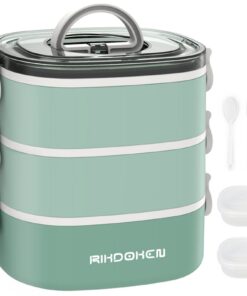 3-Lagige Bento Lunchbox 2,7L Auslaufsicher mit Löffel Gabel Soßenboxen für Kinder Erwachsene
