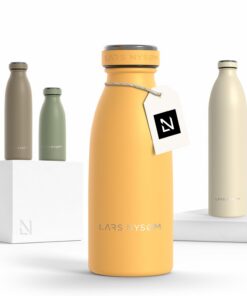 LARS NYSØM Edelstahl Trinkflasche 350ml Mustard Yellow | Auslaufsichere Wasserflasche für Sport, Outdoor, Schule | Therm