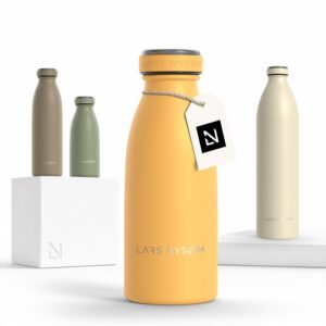LARS NYSØM Edelstahl Trinkflasche 350ml Mustard Yellow | Auslaufsichere Wasserflasche für Sport, Outdoor, Schule | Therm