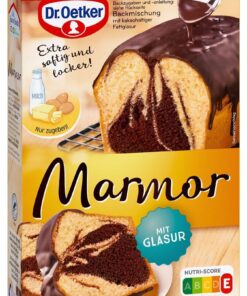 Dr. Oetker Marmor Kuchen Backmischung, 475 g, für sicher backen, helles & dunkles Rühreinteig, mit Kakao, vegetarisch Ra