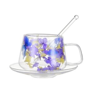 Dried Flowers Glass Mug Double Wall Transparent Coffee Cup 250ml Clear Handle Cup Featuring Glass Material Insulated Hea