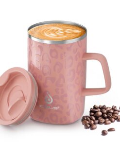 Ideeus® Kaffeebecher doppelwandige vakuumisolierte Kaffee- und Teetasse 470 ml (16 oz) Edelstahl rutschfest Griff Schieb