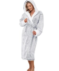 Nadeer Baumwollkuschel Fleece Morgenmantel Damen Reise Aufgesetzten Taschen und Gürtel