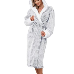 Nadeer Baumwollkuschel Fleece Morgenmantel Damen Reise Aufgesetzten Taschen und Gürtel