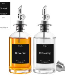 Edelstahl Ölflasche und Essig Set für Küche 2er-Pack 350ML Olivenöl Flasche Kaffeesirupspender mit Aufklebern (350ml - S