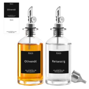Edelstahl Ölflasche und Essig Set für Küche 2er-Pack 350ML Olivenöl Flasche Kaffeesirupspender mit Aufklebern (350ml - S