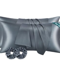 RUIKASI Satin Kissenbezug 40 x 80 - seidig und pflegeleicht, für Haar und Haut, OEKO-TEX STANDARD 100, Dunkelgrau